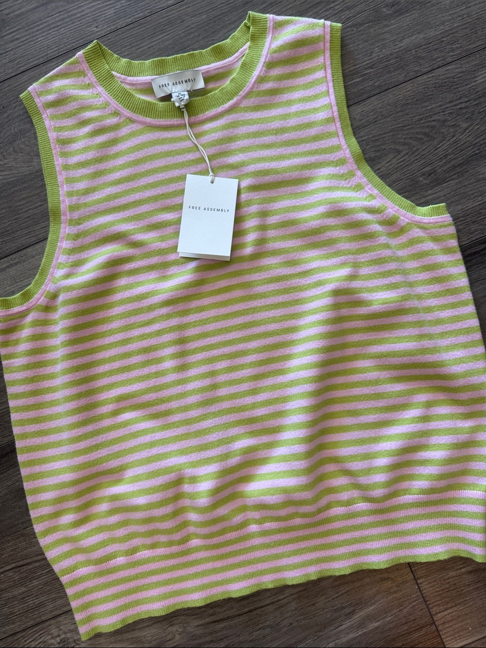 Striped Knit Tank Top in Lime Green & Pale Pink preppy size XL - Picture 3 of 7